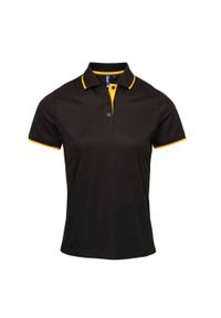 PREMIER - Damska Koszulka Polo Coolchecker W Kontrastowym Kolorze. Typ kołnierza: polo. Kolor: czarny, żółty, wielokolorowy, pomarańczowy #1