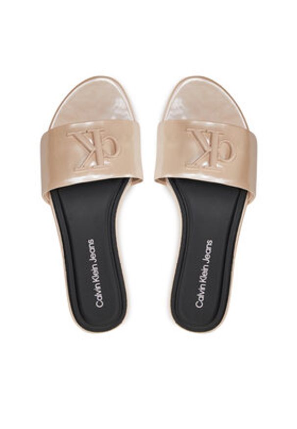 Calvin Klein Jeans Klapki Flat Sandal Slide Mg Met YW0YW01348 Beżowy. Kolor: beżowy. Materiał: skóra