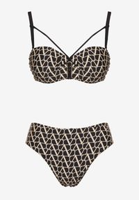 Born2be - Beżowe Bikini Biustonosz z Ozdobnymi Paskami i Majtki Figi Linadora. Kolor: beżowy. Wzór: haft #4
