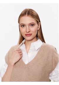 GANT - Gant Sweter 4805190 Beżowy Regular Fit. Kolor: beżowy. Materiał: bawełna