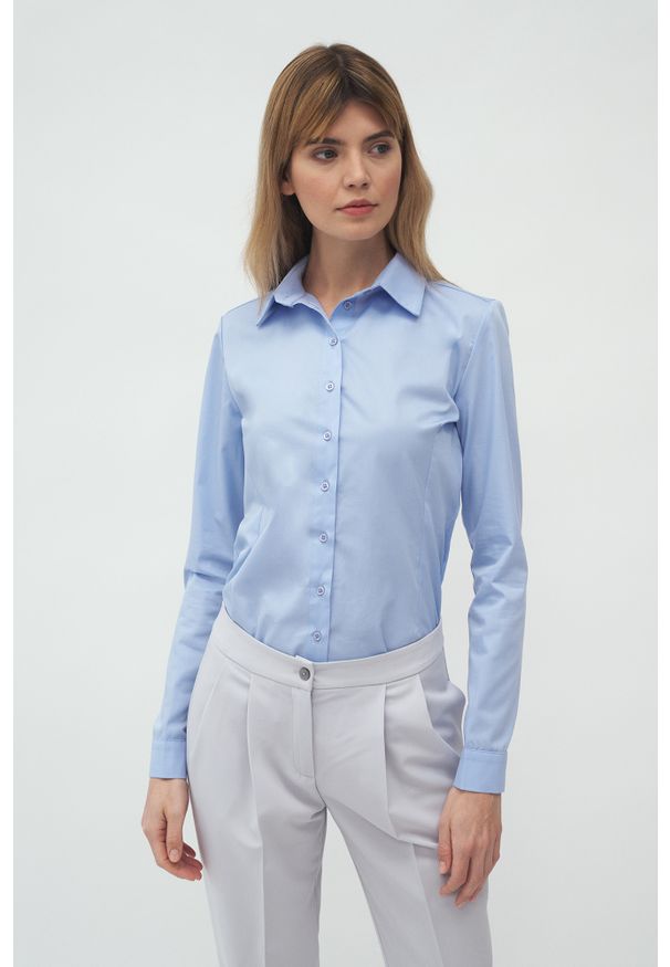 Nife - Klasyczna Koszula z Kołnierzykiem - Błękitna. Kolor: niebieski. Materiał: poliester, bawełna. Styl: klasyczny