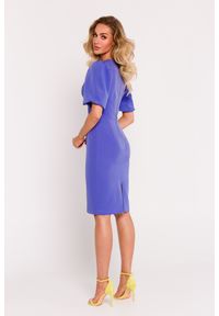 MOE - Elegancka ołówkowa sukienka dekolt V bufiaste rękawy fiolet. Typ sukienki: ołówkowe. Styl: elegancki