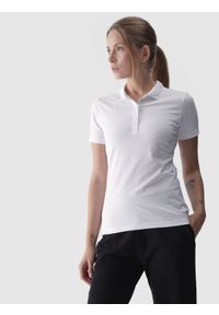4f - 4F Koszulka polo slim damska - biała XL. Okazja: na co dzień. Typ kołnierza: polo. Kolor: biały. Materiał: jersey, elastan, dzianina, bawełna, materiał. Długość rękawa: krótki rękaw. Długość: krótkie. Wzór: gładki, jednolity, ze splotem. Styl: sportowy, klasyczny, casual