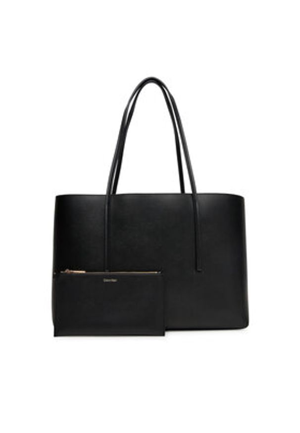 Calvin Klein Torebka Foil Logo Tote W/Pouch LV04F3274G Czarny. Kolor: czarny. Materiał: skórzane