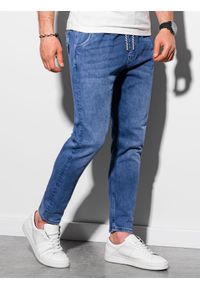 Ombre Clothing - Spodnie męskie jeansowe CARROT FIT P1057 - ciemnoniebieskie - L. Kolor: niebieski. Materiał: jeans, bawełna, elastan. Styl: klasyczny #6