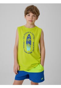 4f - 4F Koszulka bez rękawów regular z nadrukiem chłopięca - zielona 140 (9-10 lat). Kolor: zielony. Materiał: skóra, materiał, bawełna. Długość rękawa: bez rękawów. Wzór: nadruk. Sezon: lato #1