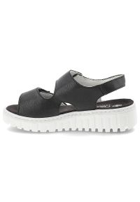 Sandały damskie Rieker, cholewka ze skóry naturalnej regulowane paski na rzepy odkryty fason, czarne, V1382-00. Okazja: na co dzień. Zapięcie: rzepy. Kolor: czarny. Materiał: skóra. Wzór: paski. Sezon: lato. Styl: casual, klasyczny, elegancki #2