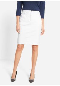 bonprix - Spódnica dżinsowa ze stretchem. Okazja: na spotkanie biznesowe, do pracy. Kolor: biały. Materiał: materiał. Wzór: nadruk. Styl: biznesowy, elegancki, sportowy, klasyczny #1