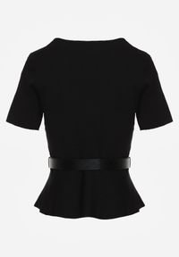 Born2be - Czarna Bluzka Dzianinowa z Baskinką i Paskiem Lyvara. Okazja: na co dzień. Kolor: czarny. Materiał: dzianina. Styl: casual, klasyczny #8