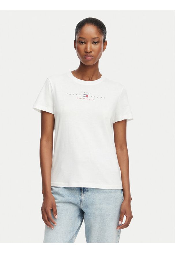 Tommy Jeans T-Shirt Linear Ss Tee DW0DW22789 Kremowy Regular Fit. Kolor: kremowy. Materiał: bawełna