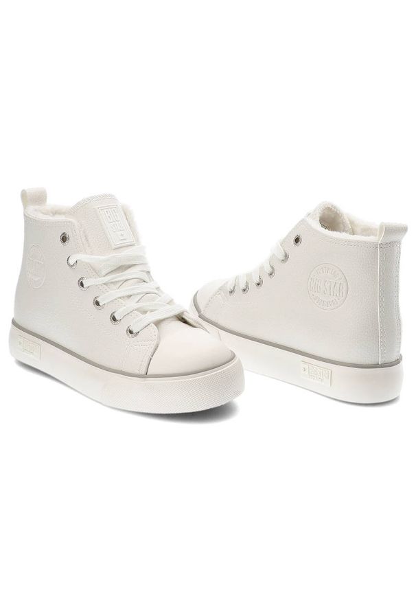 Big-Star - Sneakersy damskie Big Star, cholewka ze skóry ekologicznej z klasycznym sznurowaniem i ociepleniem wewnątrz grubsza podeszwa z gładkim bokiem i wyraź. Kolor: biały. Materiał: futro, syntetyk, skóra ekologiczna. Szerokość cholewki: normalna. Wzór: gładki. Sezon: zima