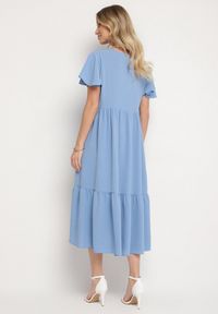 Born2be - Jasnoniebieska Sukienka o Rozkloszowanym Kroju z Wiskozą Filastia. Okazja: na co dzień. Typ kołnierza: dekolt w kształcie V. Kolor: niebieski. Materiał: wiskoza. Długość rękawa: krótki rękaw. Typ sukienki: rozkloszowane. Styl: klasyczny, casual, elegancki #6