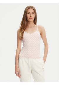 Guess Top V5YP11 MC03W Różowy Slim Fit. Kolor: różowy. Materiał: syntetyk