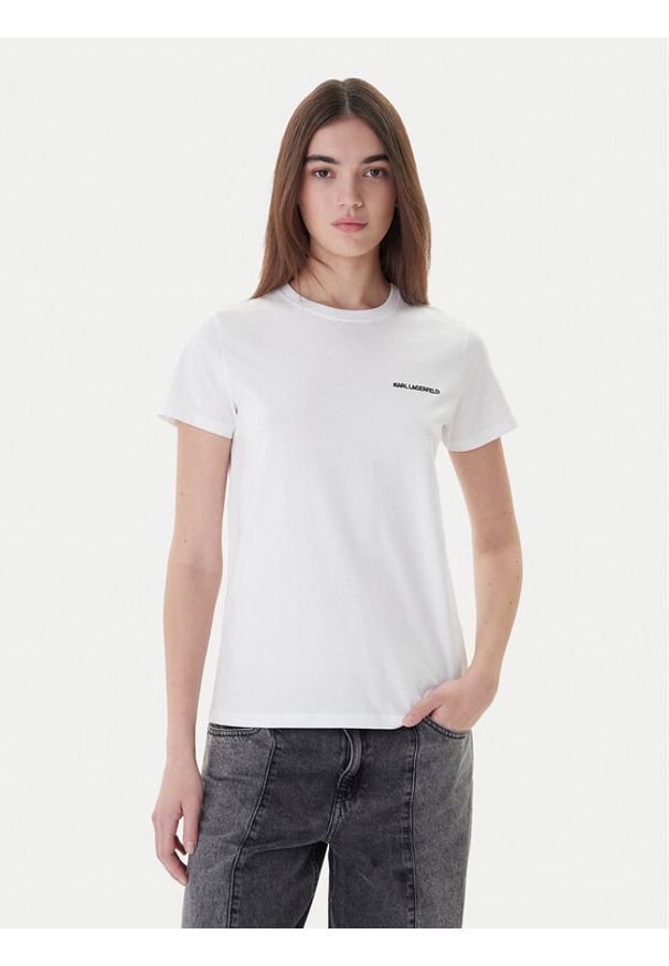 Karl Lagerfeld - KARL LAGERFELD T-Shirt A1W17019 Biały Regular Fit. Typ kołnierza: dekolt w karo. Kolor: biały. Materiał: bawełna