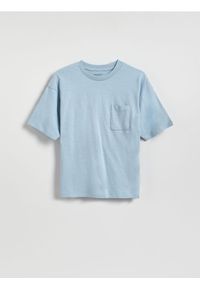 Reserved - Bawełniany t-shirt - niebieski. Kolor: niebieski. Materiał: bawełna