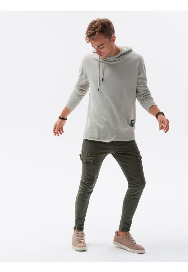 Ombre Clothing - Bluza męska z kapturem B1187 - jasnoszara - XXL. Typ kołnierza: kaptur. Kolor: szary. Materiał: bawełna, dzianina, poliester