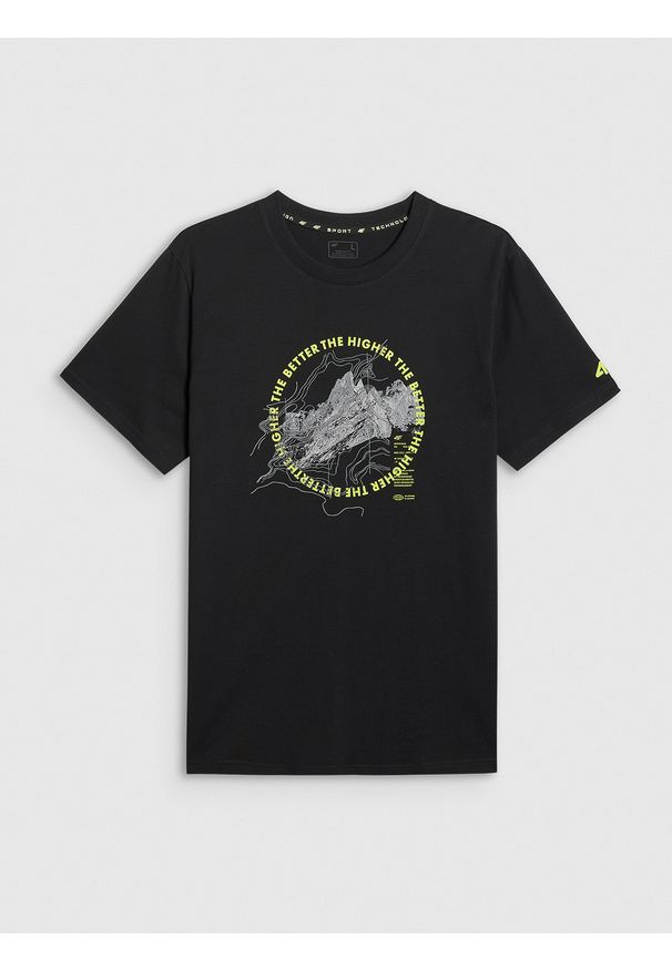 4f - 4F T-shirt regular z nadrukiem męski - czarny L. Okazja: na co dzień. Kolor: czarny. Materiał: dzianina, bawełna. Wzór: nadruk. Styl: casual