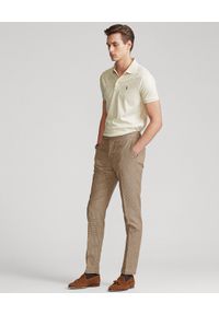 Ralph Lauren - RALPH LAUREN - Beżowa koszulka polo Custom Slim Fit. Typ kołnierza: polo. Kolor: beżowy. Materiał: bawełna, prążkowany, tkanina. Wzór: haft #2