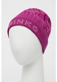 Pinko czapka kolor fioletowy. Kolor: fioletowy. Materiał: materiał, dzianina. Wzór: ze splotem #2