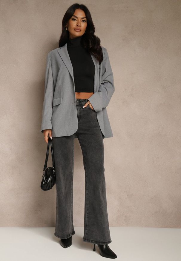 Renee - Szare Jeansy Wide Leg High Waist Mevandria. Okazja: na co dzień, na randkę. Stan: podwyższony. Kolor: szary. Styl: casual
