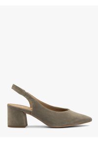 Ryłko - Oliwkowe czółenka damskie slingback ISABEL. Zapięcie: bez zapięcia. Kolor: oliwkowy. Materiał: welur. Obcas: na obcasie. Styl: street. Wysokość obcasa: średni
