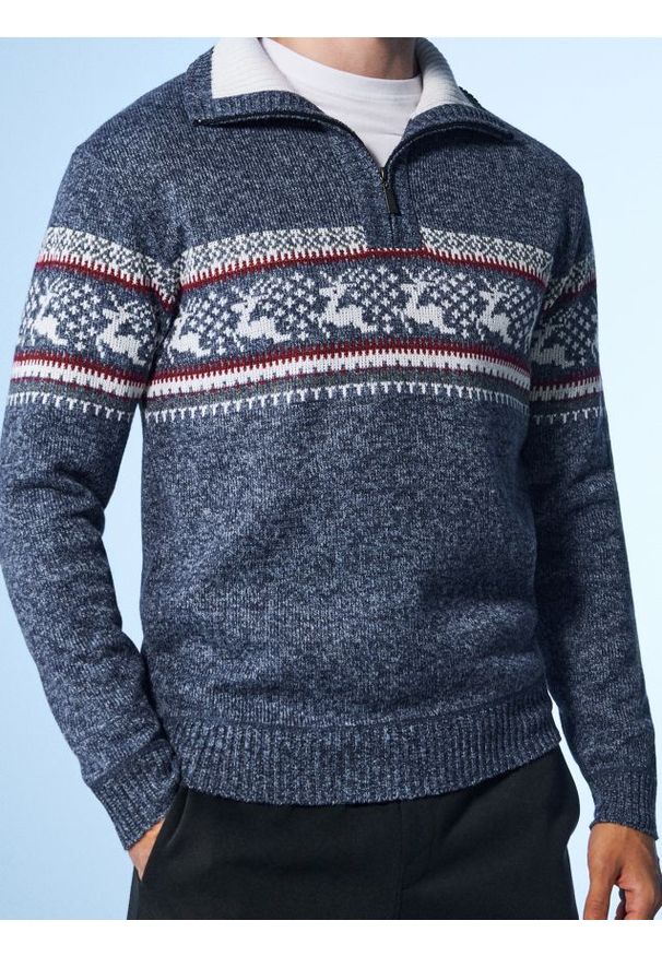 Sinsay - Ocieplany sweter z wysokim kołnierzem - niebieski. Kolor: niebieski