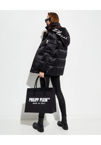 Philipp Plein - PHILIPP PLEIN - Czarna kurtka puchowa Iconic. Typ kołnierza: kaptur. Kolor: brązowy. Materiał: puch. Wzór: haft, motyw zwierzęcy, nadruk #4
