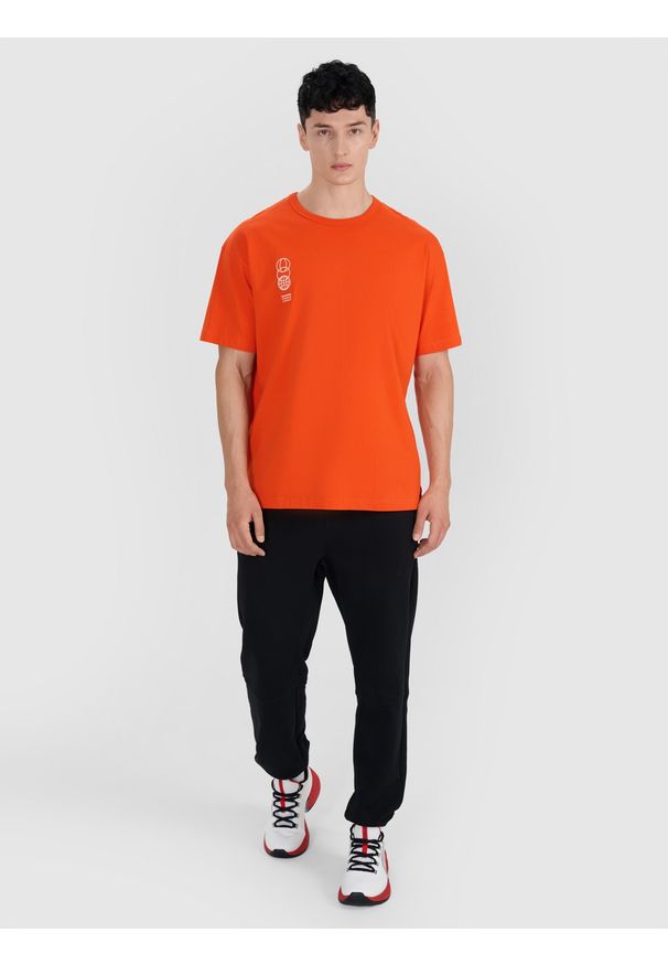4f - 4F T-shirt oversize z nadrukiem męski - pomarańczowy S. Okazja: na co dzień. Kolor: pomarańczowy. Materiał: dzianina, materiał, bawełna, jersey. Wzór: nadruk. Styl: klasyczny, elegancki, sportowy, casual