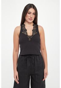 Twinset Milano - Top damski prążkowany z koronką TWINSET. Materiał: prążkowany, koronka. Wzór: koronka #3