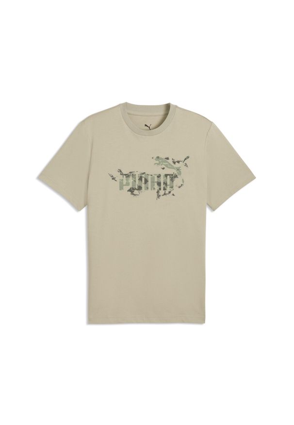 Puma - Męska koszulka Camo PUMA. Kolor: beżowy. Wzór: nadruk. Sport: bieganie