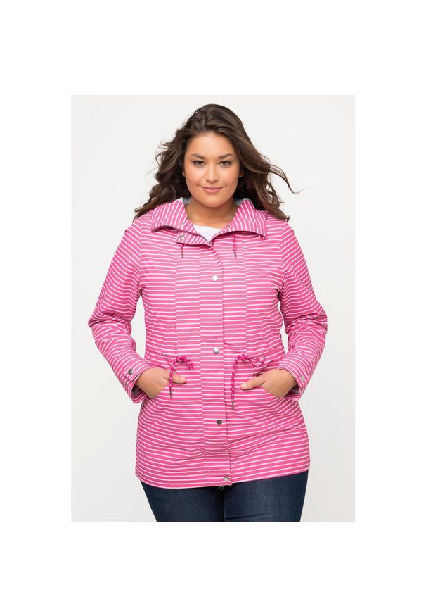 ULLA POPKEN - Damskie Kurtka z funkcją ochrony HYPRAR paski nieprzemakalna kaptur. Kolekcja: plus size. Kolor: różowy. Materiał: poliester, materiał. Wzór: paski. Sport: turystyka piesza