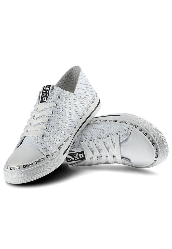 Big-Star - Białe Trampki Big Star Damskie Modne Półbuty. Okazja: do pracy. Kolor: biały. Materiał: materiał, jeans, skóra ekologiczna, guma. Szerokość cholewki: normalna. Wzór: napisy, ażurowy