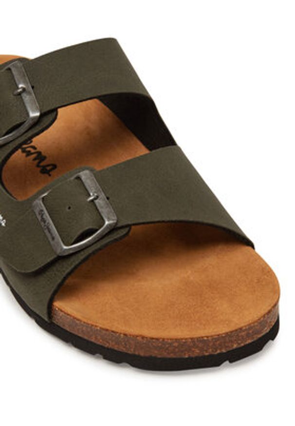 Pepe Jeans Klapki PMS90110 Khaki. Kolor: brązowy. Materiał: skóra