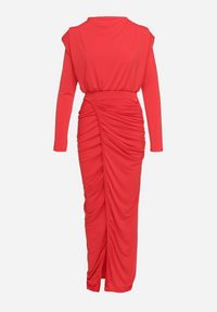 Born2be - Czerwona Koktajlowa Sukienka o Dopasowanym Kroju z Marszczeniem Besiel. Kolor: czerwony. Styl: wizytowy #7
