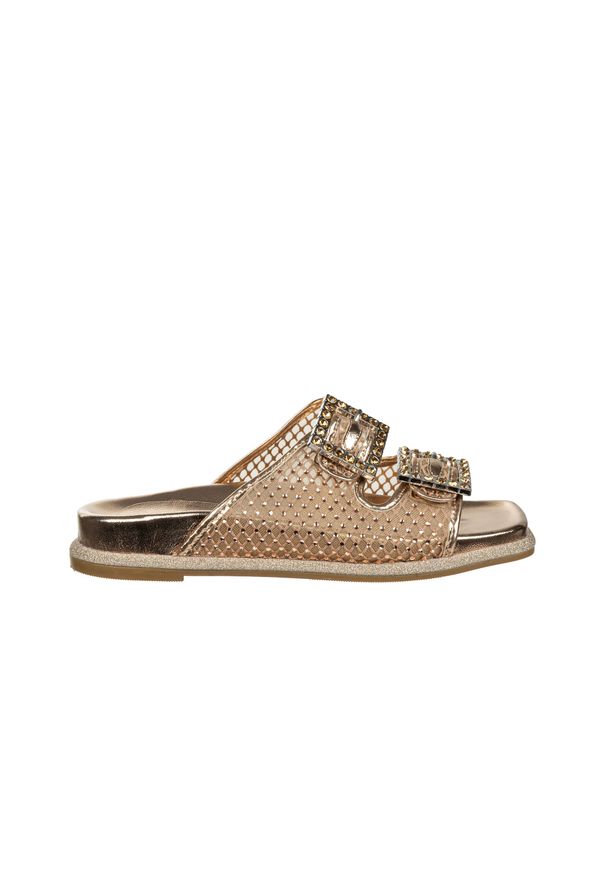 Klapki Laura Vita Maxine 52 Or 202073, Złoty, Skóra ekologiczna - 36. Kolor: złoty. Materiał: skóra ekologiczna. Wzór: aplikacja, paski. Styl: elegancki