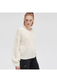 Cropp - Dzianinowy sweter - Kremowy. Kolor: kremowy. Materiał: dzianina