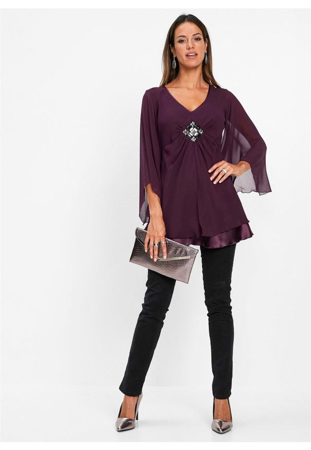 bonprix - Tunika. Kolor: fioletowy. Wzór: aplikacja