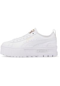 Buty sportowe Puma Mayze Lth Jr. Okazja: na co dzień. Kolor: biały. Materiał: skóra, syntetyk, materiał, tkanina. Sport: turystyka piesza