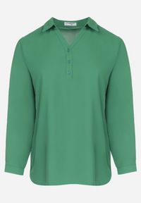 Born2be - Zielona Bluzka z Kołnierzykiem Paladia. Kolekcja: plus size. Kolor: zielony. Długość rękawa: długi rękaw. Długość: długie. Wzór: gładki. Styl: elegancki #4