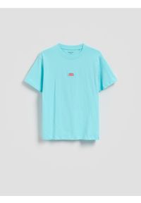 Reserved - Bawełniany t-shirt - turkusowy. Kolor: turkusowy. Materiał: bawełna