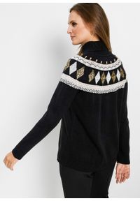 Sweter z dzianiny z wełną, w norweski wzór z cekinami bonprix czarno-kremowy. Kolor: czarny. Materiał: materiał, wełna, akryl. Wzór: aplikacja. Styl: klasyczny #5