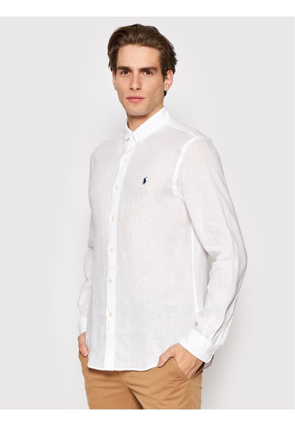 Polo Ralph Lauren Koszula 710829443002 Biały Slim Fit. Typ kołnierza: polo. Kolor: biały. Materiał: len