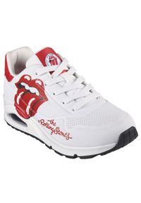 skechers - Buty do chodzenia męskie Skechers Uno Rolling Stones. Kolor: biały. Materiał: materiał, syntetyk. Szerokość cholewki: normalna. Sport: turystyka piesza