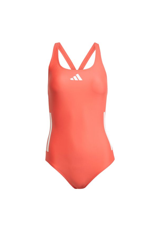 Adidas - Jednoczęściowy strój kąpielowy z odkrytymi plecami dla kobiet adidas 3-Stripes. Kolor: czerwony, biały, wielokolorowy. Materiał: materiał