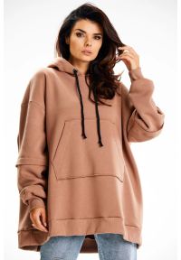 Infinite You - Bluza damska oversize z kapturem bawełna premium beżowa. Okazja: na co dzień. Typ kołnierza: kaptur. Kolor: beżowy. Materiał: bawełna. Styl: casual #5