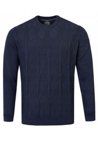Bawełniany Sweter Męski - Pako Jeans - Warkoczowy Splot - Granat. Kolor: niebieski. Materiał: bawełna. Wzór: ze splotem. Styl: klasyczny, elegancki
