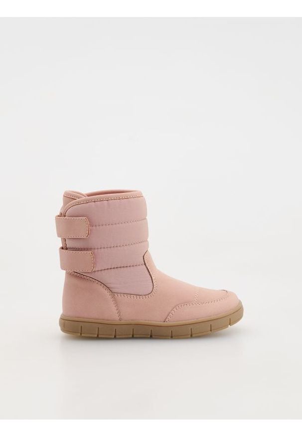 Reserved - Ocieplane botki z zapięciem na rzep - brudny róż. Zapięcie: rzepy. Kolor: różowy. Materiał: materiał