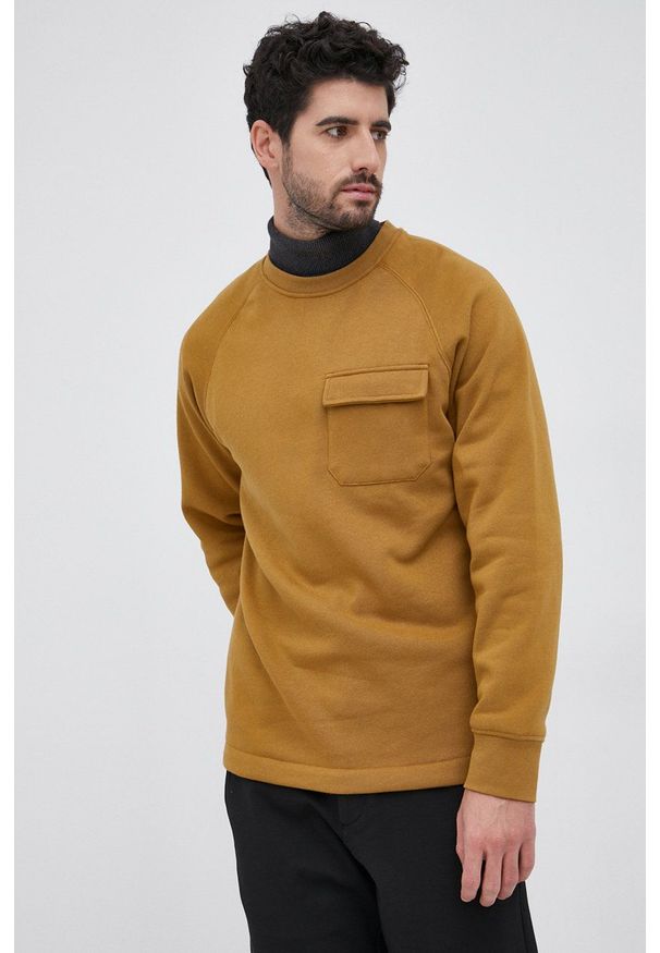 Selected Bluza męska kolor zielony gładka. Okazja: na co dzień. Kolor: zielony. Materiał: dzianina. Długość rękawa: raglanowy rękaw. Wzór: gładki. Styl: casual