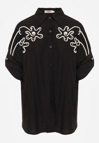 Born2be - Czarna Nietoperzowa Koszula z Wiskozy z Haftem i Podpinanymi Rękawami Jilyla. Okazja: na co dzień, do pracy. Kolor: czarny. Materiał: wiskoza. Długość: długie. Wzór: haft. Styl: casual, elegancki #7