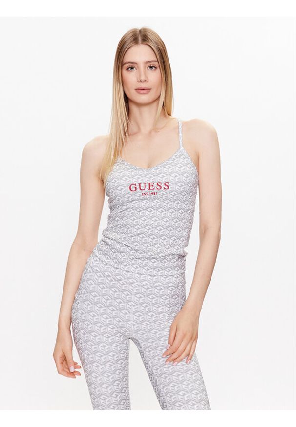 Guess Top V3YP14 MC03W Biały Slim Fit. Kolor: biały. Materiał: syntetyk